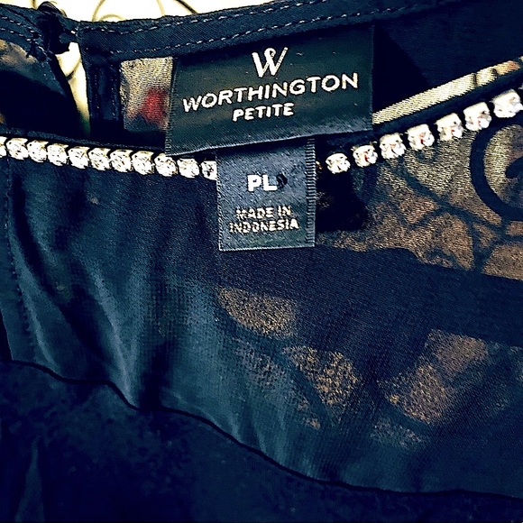 NWOT WORTHINGTON PETITE LARGE RHINESTONE NECKLINE, SHEER SHOULDERS/SLEEVES, - Picture 4 of 13